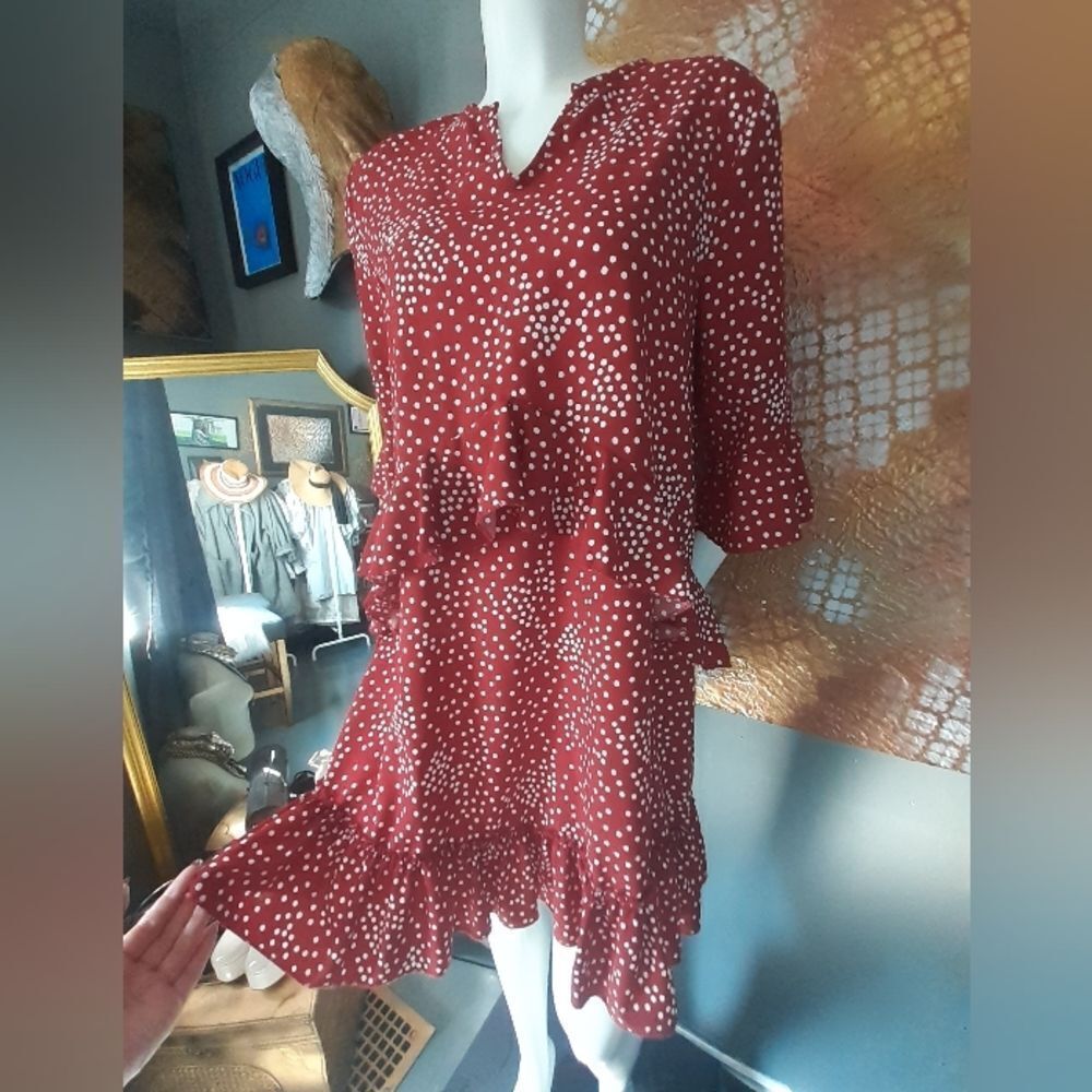 Elegant Red Ruffled Polka Dot Mini Dress